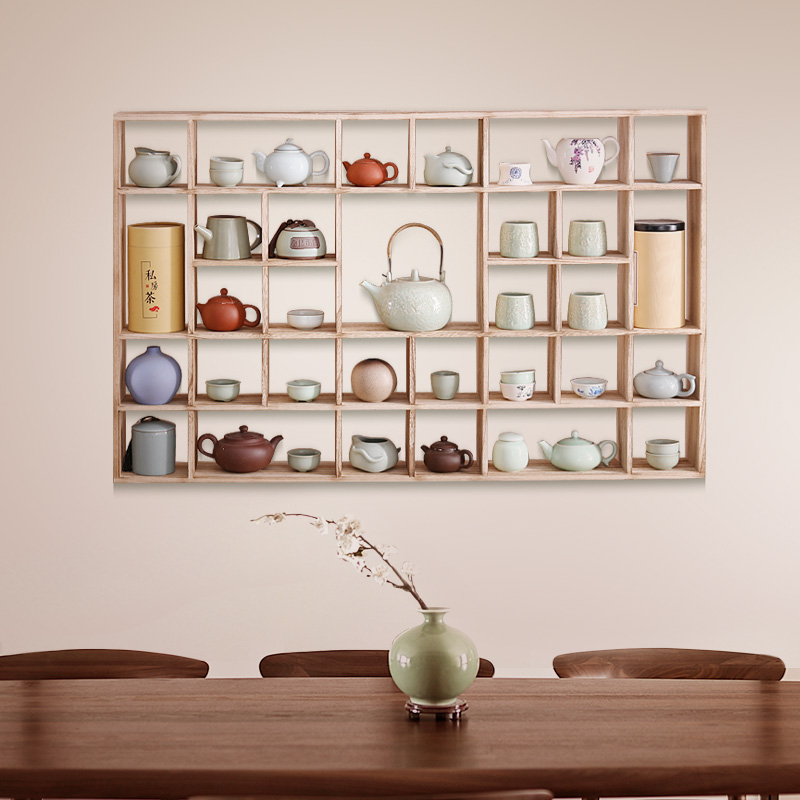 实木中式挂墙大小多宝格博古架茶杯架置物架展示茶壶架茶具收纳柜