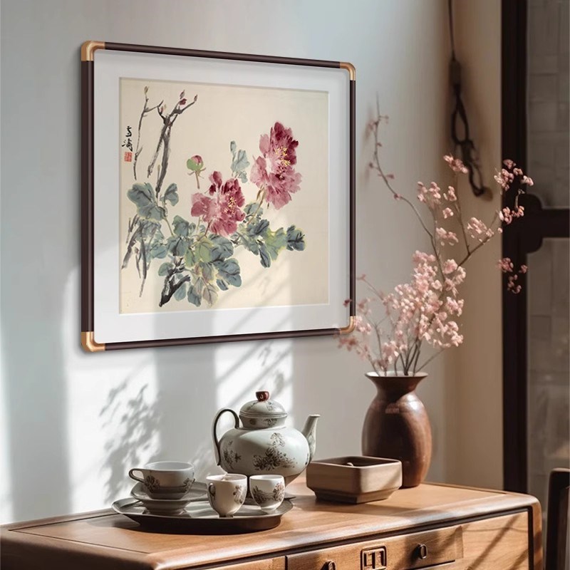 花开富贵牡丹图挂画新中式玄关装饰画正对门入户画正方形名人名画