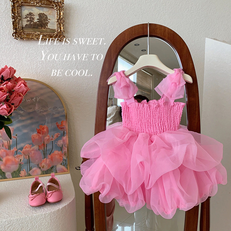 女童吊带小黑裙夏季儿童生日宴高端礼服洋气女孩蓬蓬网纱公主裙子