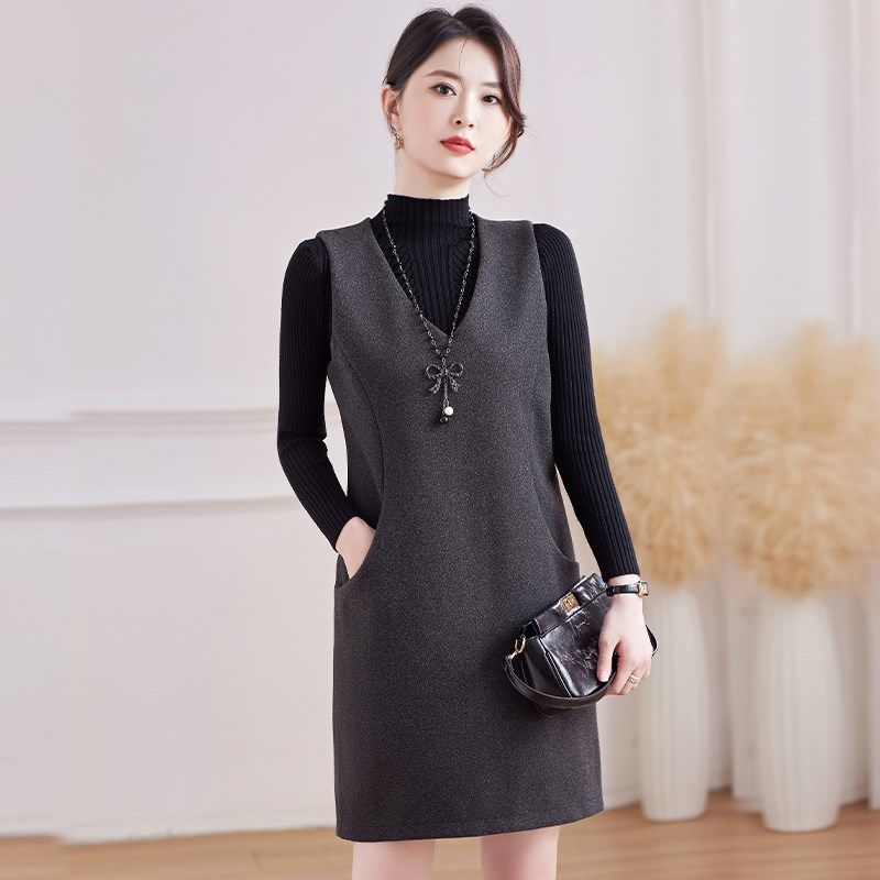 毛呢无袖背心裙女秋冬新款显瘦打底连衣裙子打底马甲裙背心连衣裙,女装/女士精品,连衣裙,淘宝优惠券,粉丝福利购,淘宝优惠卷