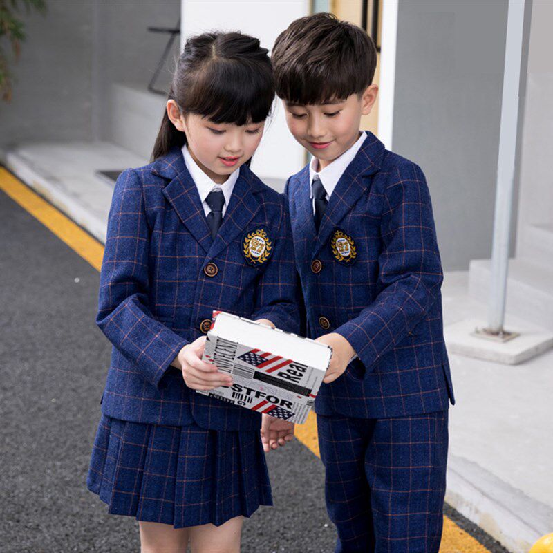 男童格子西装英伦学院风班服小学生礼服儿童校服女童套装裙三件套