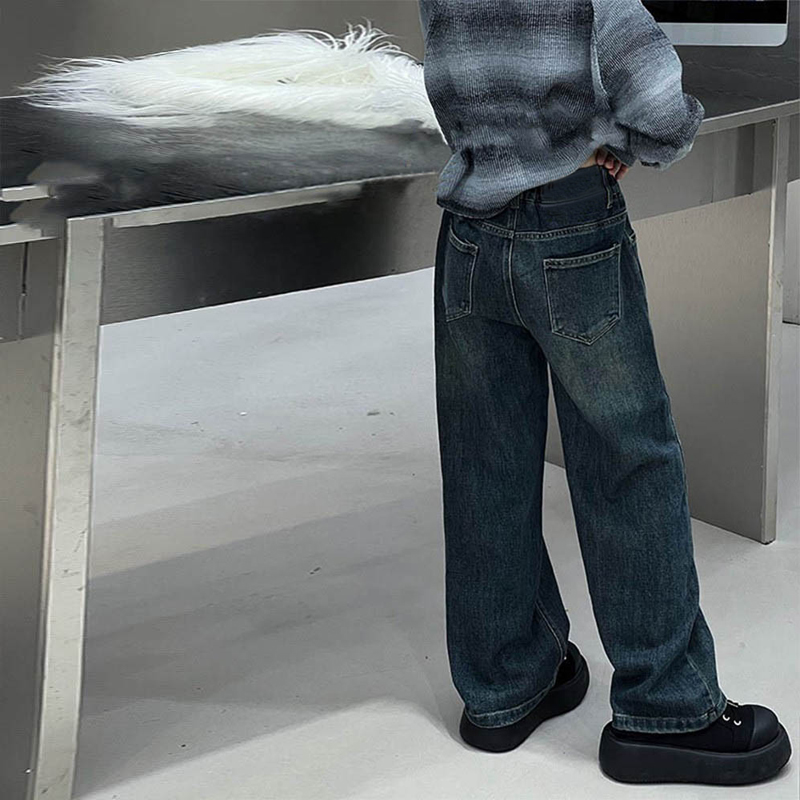 秋冬季女童阔腿裤儿童加厚一体绒牛仔裤女孩大童宽松拖地加绒长裤