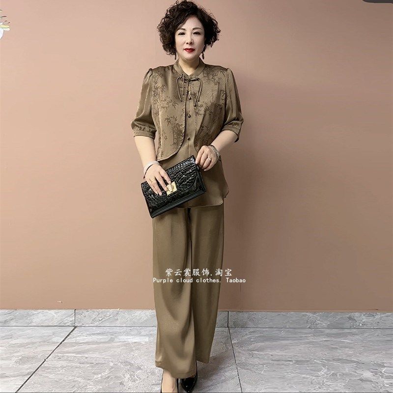 夏季新款薄款新中式大码宽松气质中老年上衣+阔腿裤两件套妈妈装,女装/女士精品,时尚套装,淘宝优惠券,粉丝福利购,淘宝优惠卷
