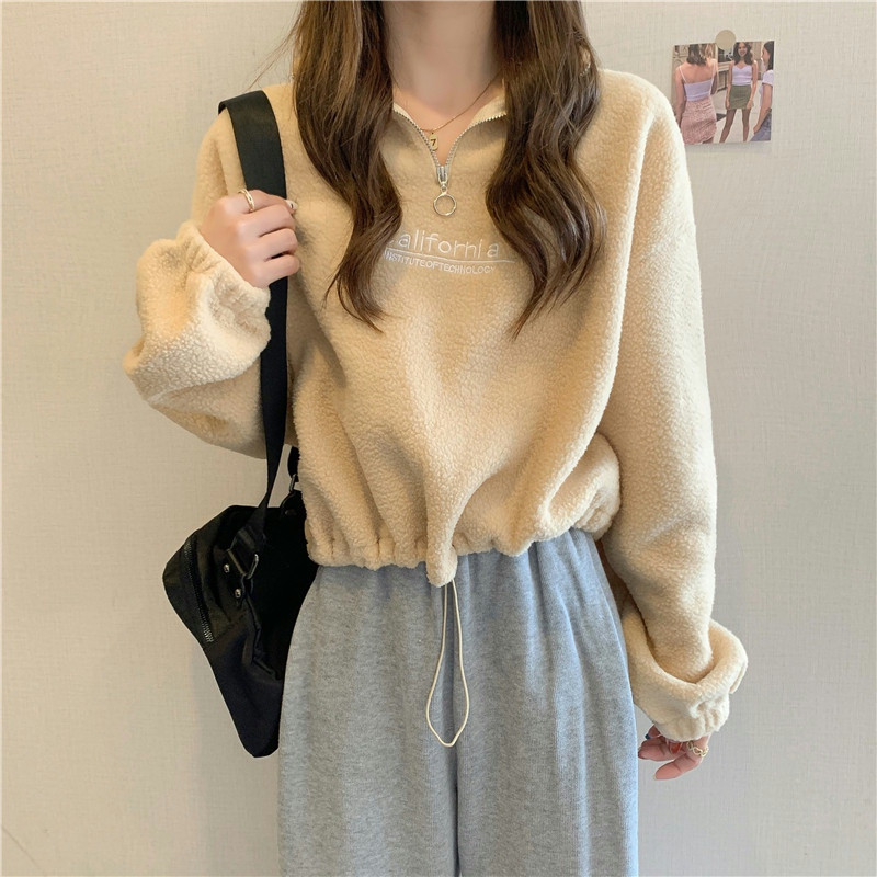 小个子短款羊羔绒卫衣女秋冬季加绒加厚宽松保暖半高领上衣外套潮,女装/女士精品,卫衣/绒衫,淘宝优惠券,粉丝福利购,淘宝优惠卷