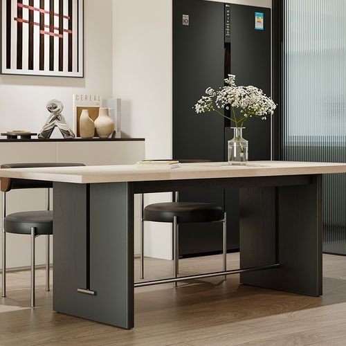 意式简约中古风加厚洞石岩板餐桌椅组合小户型复古实木岛台茶桌子