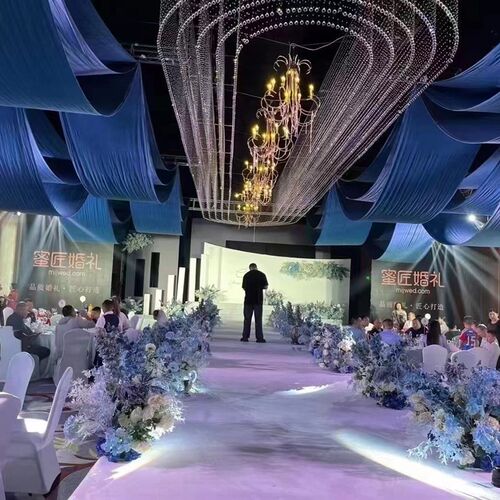 婚庆哑光弹力牛奶丝悬吊式天花板布幔韩式多层波浪装饰布幔婚礼堂