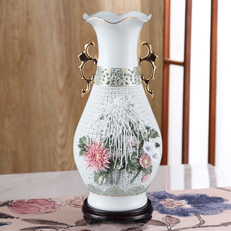 新中式台面陶瓷花瓶潮州通花艺术品摆件家居工艺品客厅装饰品送礼