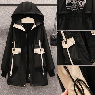 高级感收腰工装风衣外套女2024春秋装新款宽松百搭大码胖MM200斤