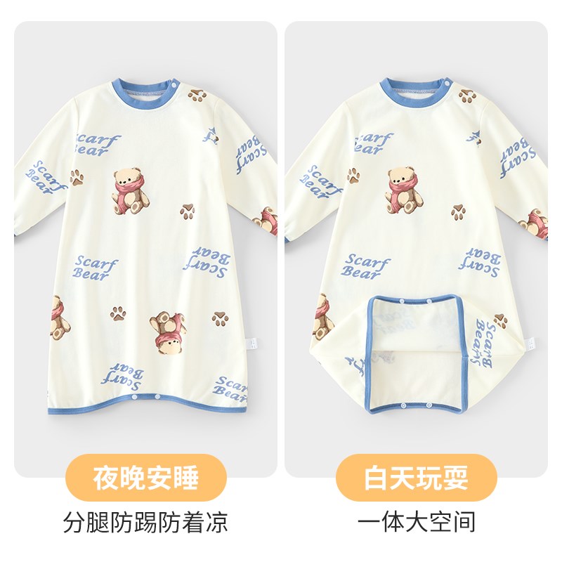 小班郎婴儿睡袍防踢春秋款纯棉睡衣新生儿连体家居服男女宝宝睡裙