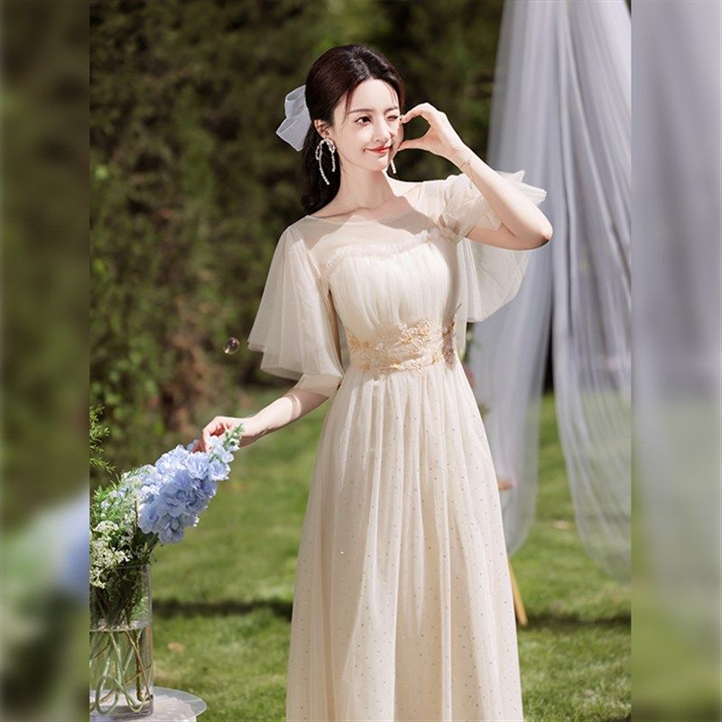 伴娘裙礼服大码长款2024夏季胖mm 200斤显瘦姐妹团宴会主持晚礼服