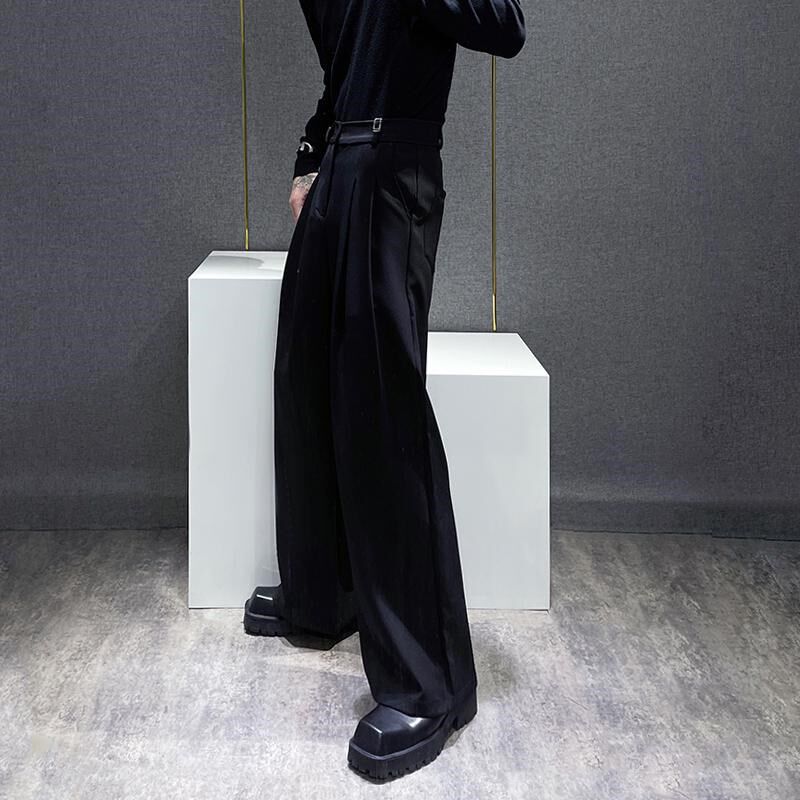 设计感直筒垂坠感黑色西装裤男百搭长裤休闲阔腿裤小众高腰西裤男