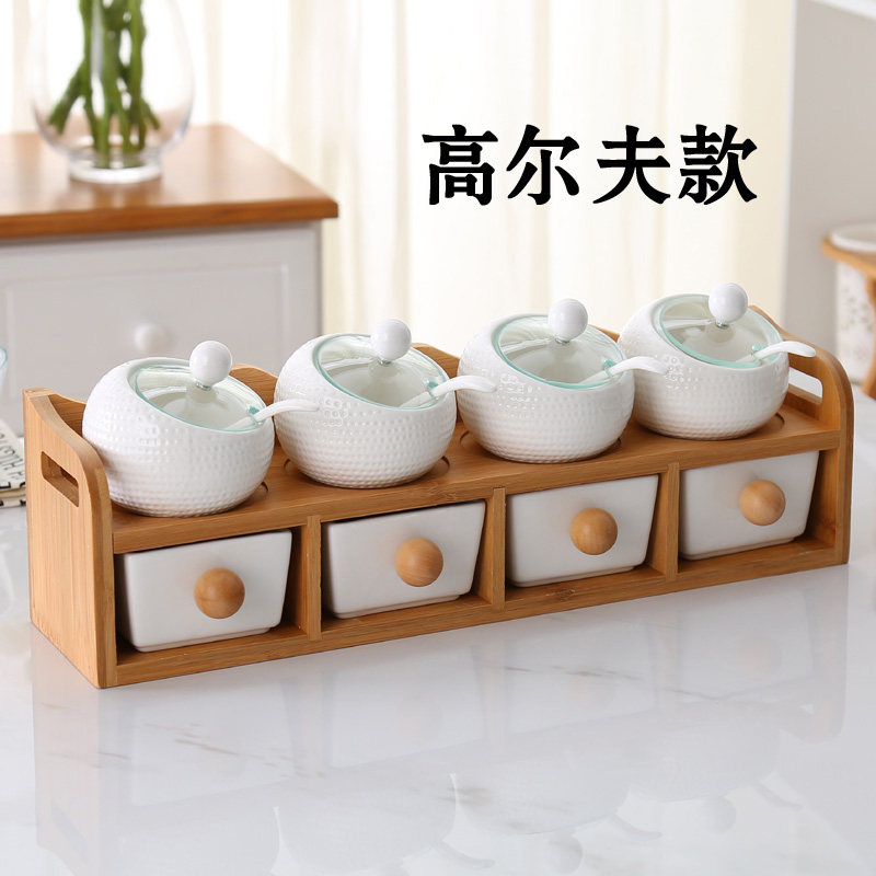 陶瓷调味罐厨房调味瓶罐套装家用两层八件套味精盐罐调味瓶调味盒