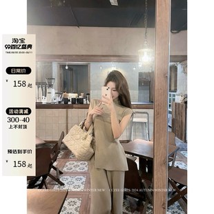 针织套装 半高领开叉上衣休闲宽松拖地阔腿裤 女秋 贵贵老钱 CCZEE