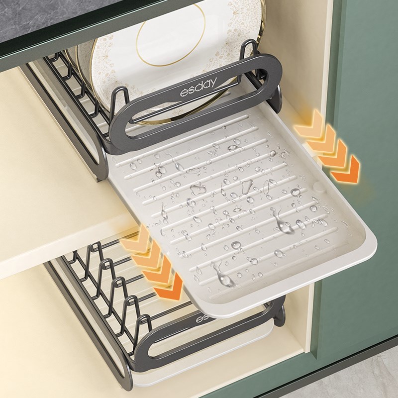 抽拉式碗架厨房橱柜拉篮碗篮抽屉内置抽拉碗碟架收纳架沥水置物架