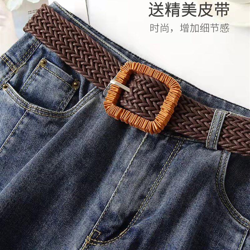 牛仔裤女夏七分薄款短裤2022年高腰五分阔腿裤大码宽松六分休闲裤