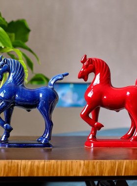 唐三彩马捷足先登陶瓷小红马工艺品摆件装饰开业礼品礼物乔迁新房