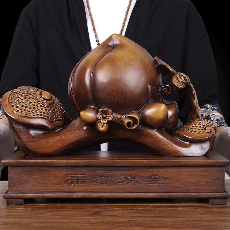 纯实木雕寿桃摆件木质蟠桃老人生日祝贺寿礼品手工艺中式家居摆件