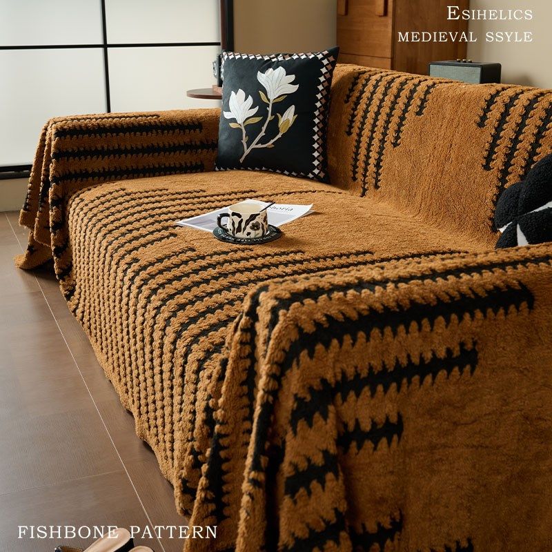 中古风沙发巾盖布2025新款沙发盖布舒棉绒一体式全包沙发套毯子,居家布艺,沙发套,淘宝优惠券,粉丝福利购,淘宝优惠卷