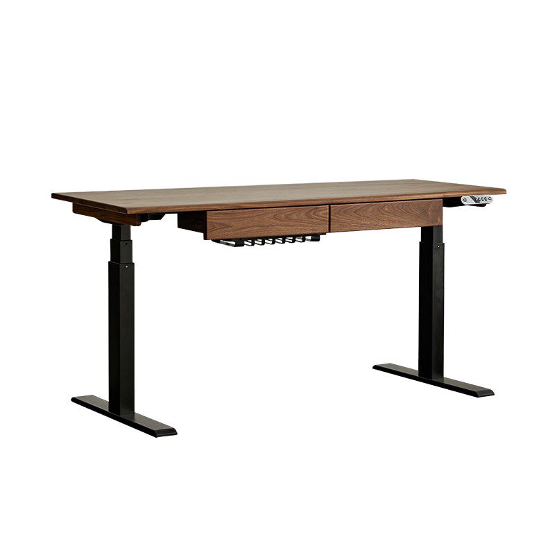实木黑胡桃木电动升降桌电脑智能移动办公电竞樱桃木自工作台书桌