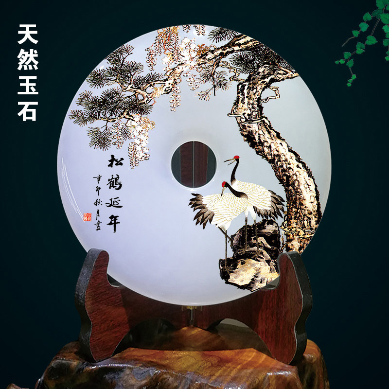 松鹤延年天然玉石摆件祝寿礼物老人实用大寿礼品送父亲寿山石装饰