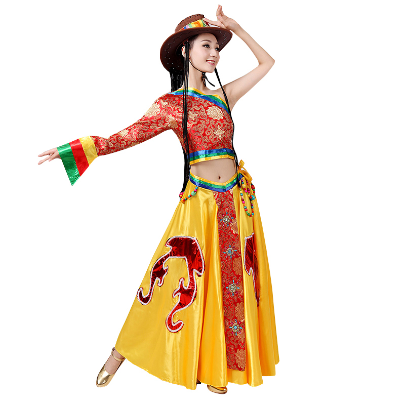 藏族舞蹈演出服装女康定情歌成人儿童蒙古少数民族舞台舞蹈表演服
