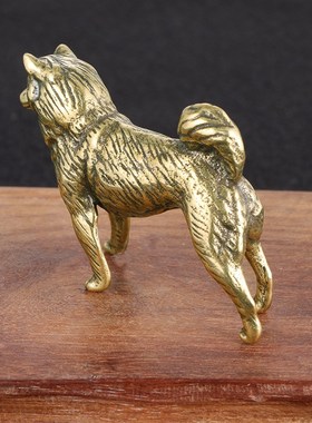 纯黄铜复古法手工匠作旧典藏国风艺术摆件实心生肖狗田园犬本地狗