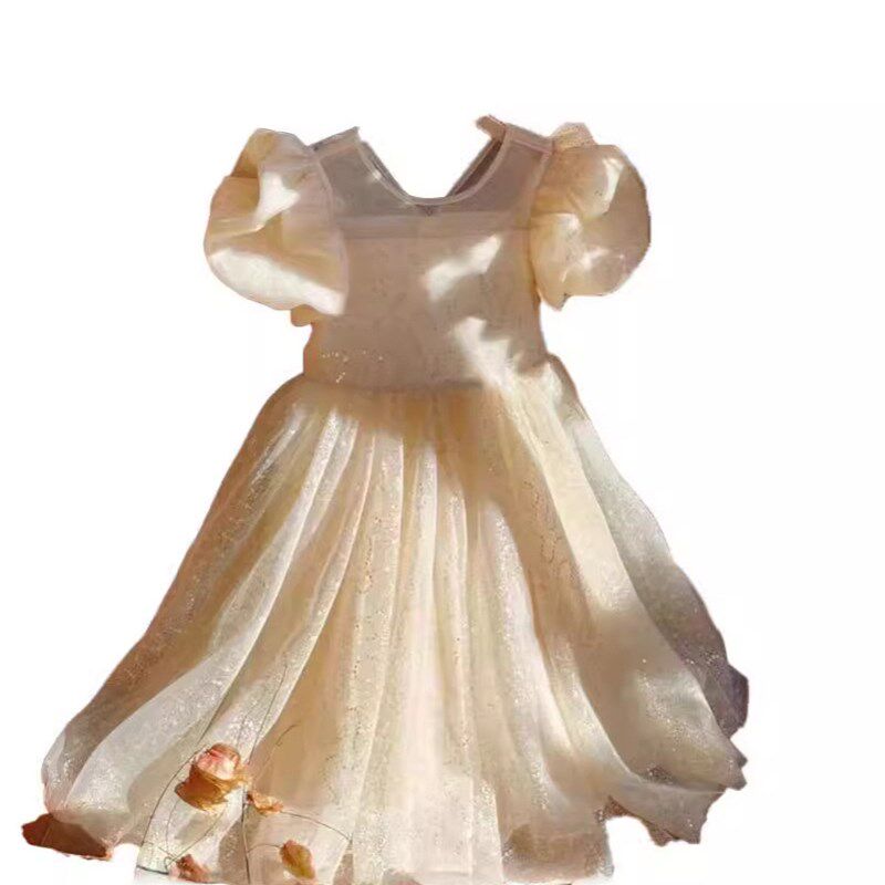 女童连衣裙香槟色童装2024夏款儿童宝宝小女孩公主生日礼服纱裙子
