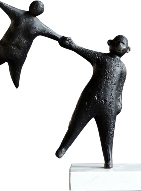 黑色铸铁拉手人物摆件新中式复古客厅书房样板间酒店抽象软装陈设