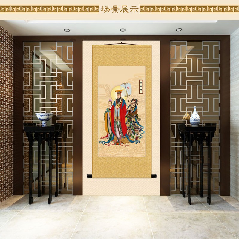 日宫天子月宫神像画 二十四诸天菩萨卷轴挂画 丝绸装饰画定制订做