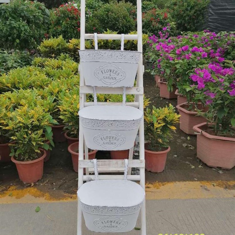 户外花园花店铁皮桶梯形三层花架欢迎招牌鲜花桶婚礼迎宾白色法式