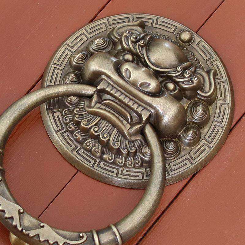 中式仿古大门拉手纯铜麒麟头把手全铜兽头门环狮子头虎头老式拉环