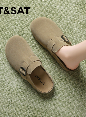 星期六勃肯鞋女款2026年春季新款复古休闲百搭软木拖鞋女厚底真皮