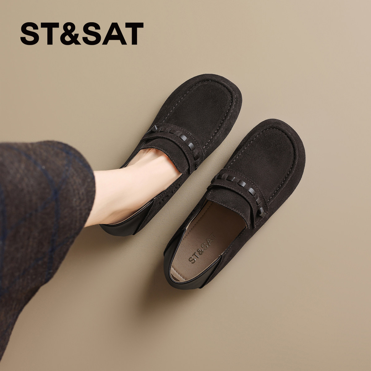 星期六复古平底豆豆乐福鞋女2025秋季新款百搭时尚软底深口单鞋子,女鞋,乐福鞋（豆豆鞋）,淘宝优惠券,粉丝福利购,淘宝优惠卷