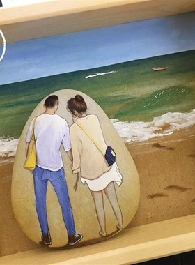 优选人物肖像来图定制手工 情人节520 七夕 摆件 石趣部落手绘石