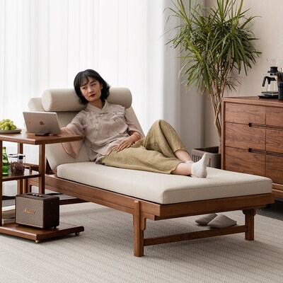 优选贵妃椅实木新中式老榆木贵妃榻单人床休闲午休罗汉床客厅沙发