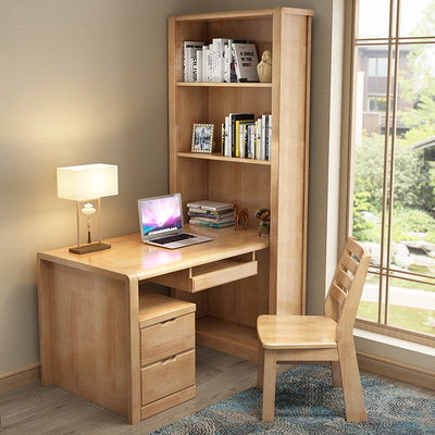 优选实木转角书桌家用带书架书柜一体电脑台式桌现代中式办公学习