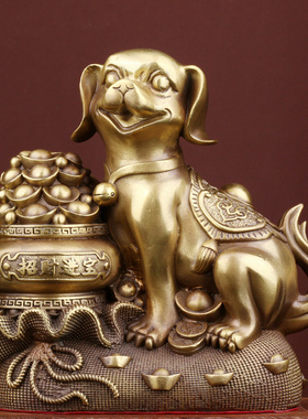 优选狗摆件纯铜聚宝盆旺财西北补角缺角十二生肖狗招财客厅落地装