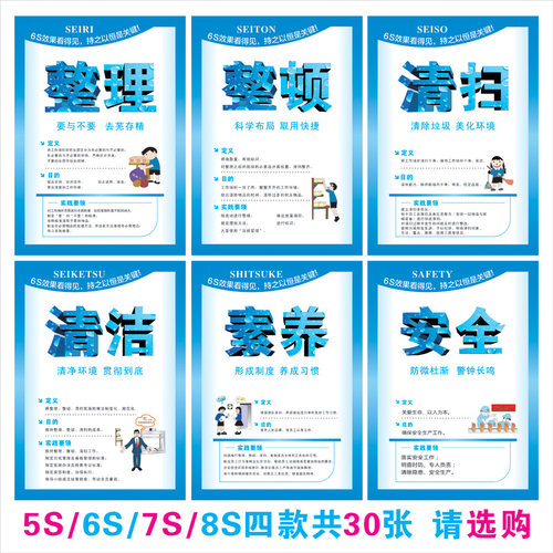 优选工厂车间5S 6S 7S 8S管理标语牌海报质量标识挂图企业宣传画