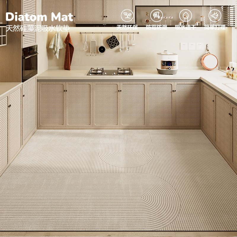 侘寂风厨房专用满铺地垫防水防油免洗可擦硅藻泥脚垫耐脏防滑地毯
