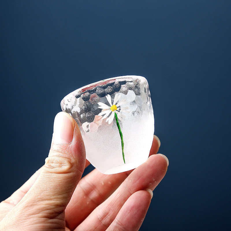 手绘小雏菊玻璃酒具套装白酒杯子家用小号一两烈酒杯温酒壶清酒壶