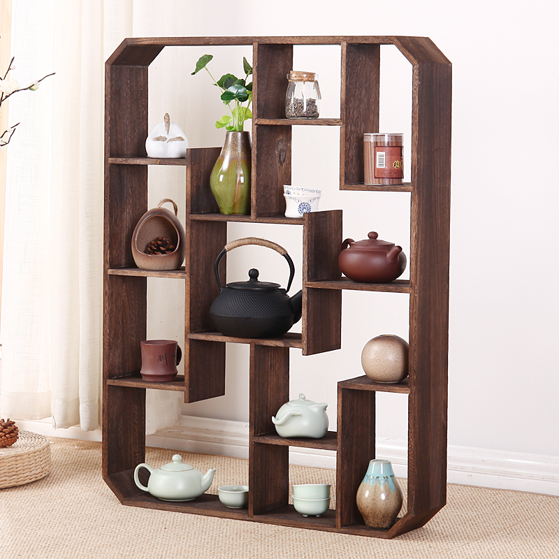 实木茶杯架子多宝阁博古架紫砂茶壶架收纳置物展示架茶道零配壁挂