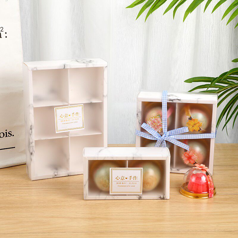 6粒装蛋黄酥包装盒80g大理石磨砂款抽屉式雪花酥盒冰皮月饼包装盒