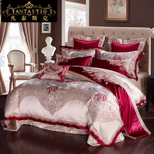 高端结婚庆床单四件套床上用品欧式 高档刺绣贡缎提花别墅婚房被套