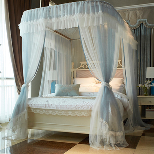 2021新升降拉绳支架u型导轨蚊帐家用1.8m床公主风双层轨道拉链款