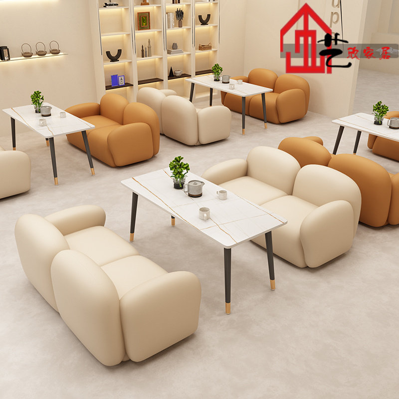 网红奶茶店桌椅组合照相馆接待洽谈沙发咖啡厅甜品店西餐厅卡座沙