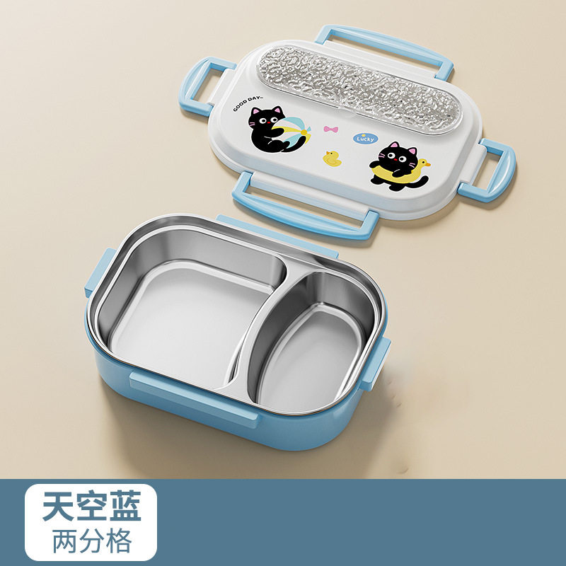 304不锈钢卡通饭盒可微波炉加热上班保温分格便当盒学生带饭餐盒
