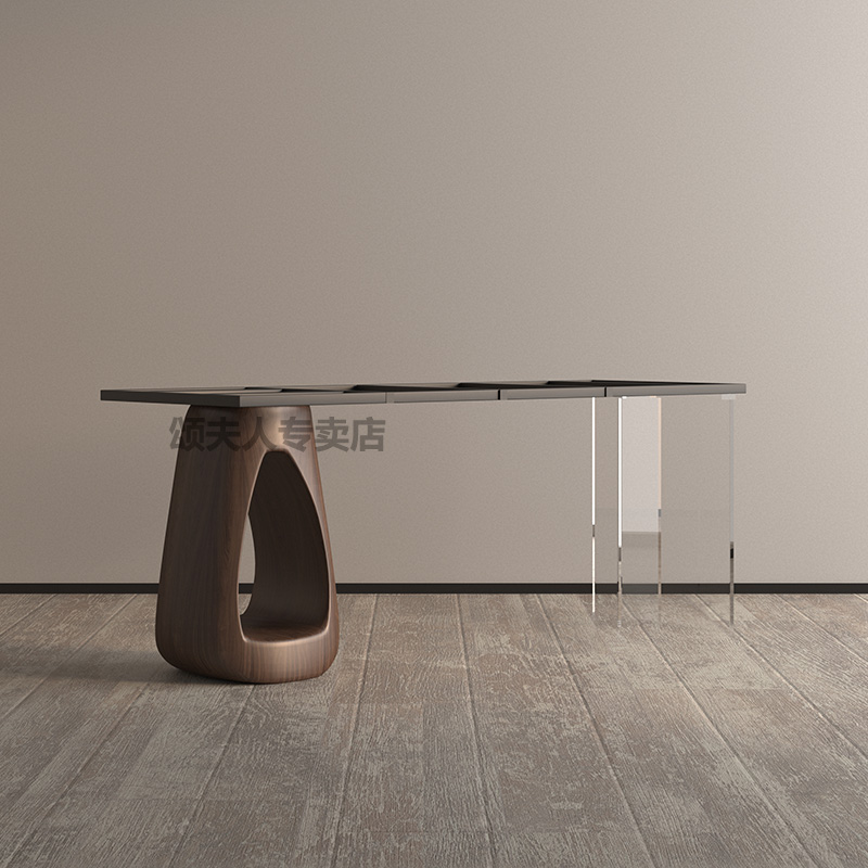 轻奢桌腿支架实木木墩茶桌底座岩板餐桌腿压克力悬浮感桌腿支架