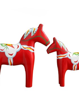 优选瑞典达拉红马木马摆件桌面家居客厅酒柜装饰品红色马饰品工艺