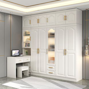 优选欧式电脑桌带衣柜儿童学习办公桌一体连身书桌加书柜书架组合