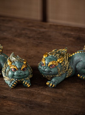 优选创意招财貔貅瑞兽彩金高档青砂石开业乔迁礼品家居客厅桌面装